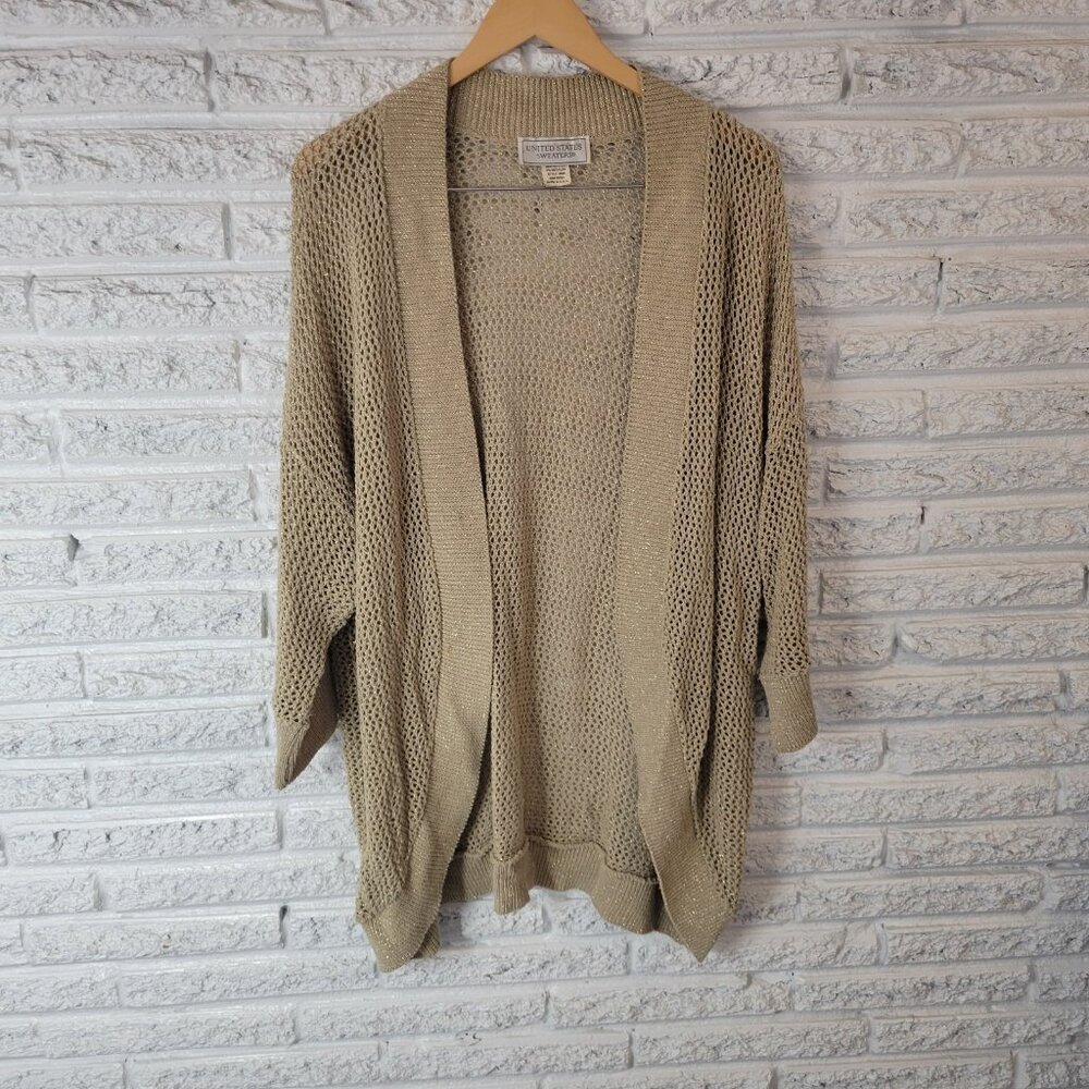 United States Sweaters Cardigan Womens 22W 24W Beige Gold Metallic Open SWE40E